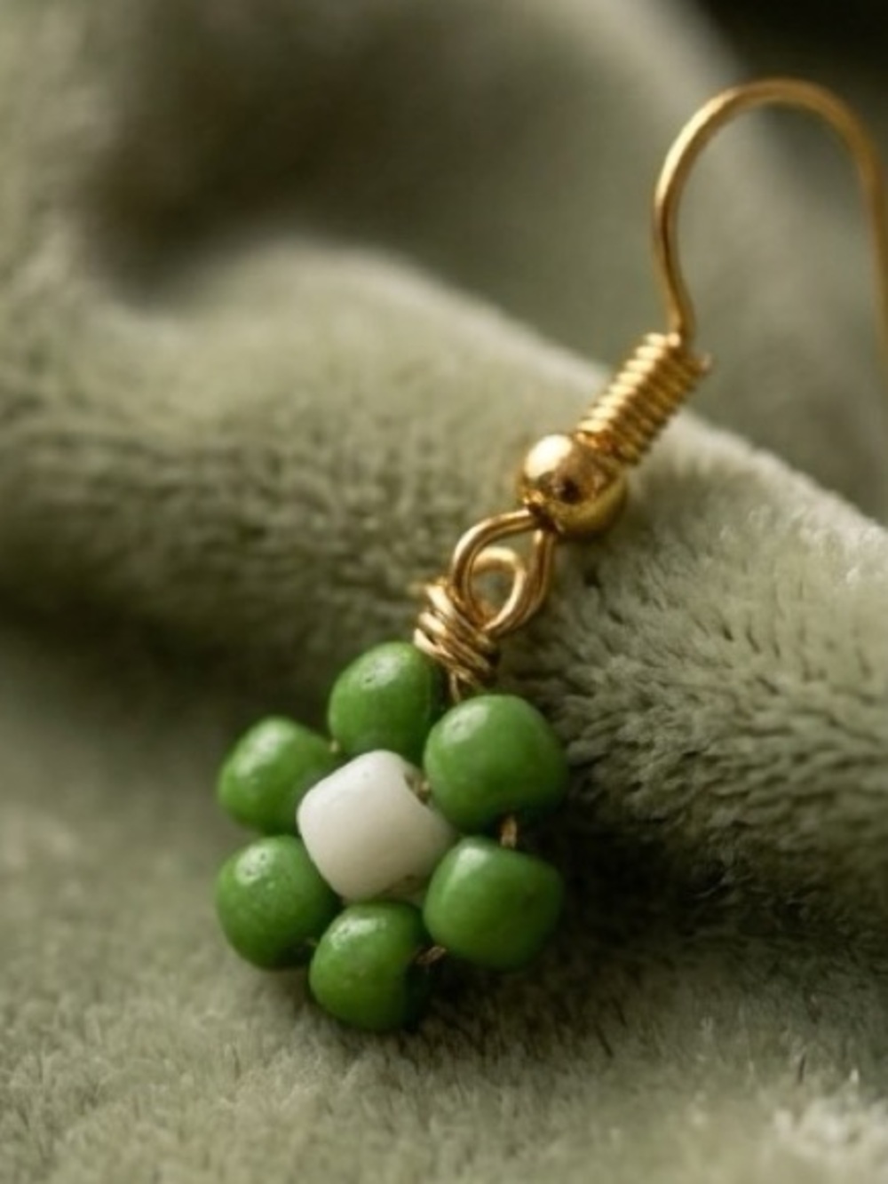 Green Beaded Earrings - Gold Plated Hooks - Picture 4 of 5